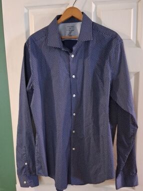 Stafford Navy Dress Shirt with White Microdots